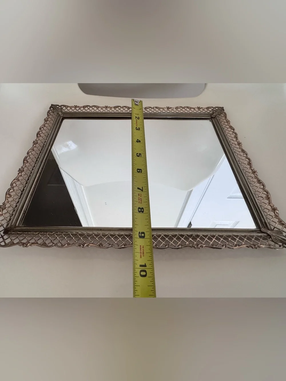 Vintage Antique Gold Filigree Vanity Mirror Tray Wall Mirror Hollywood Regency